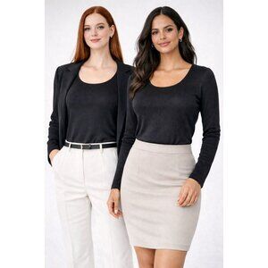 Carlisle Black Silk Long Sleeve Top | Power Wardrobe Staple | Size S